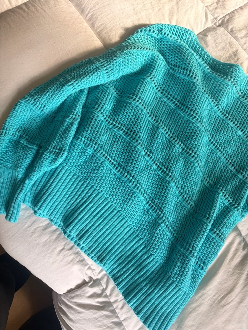 Tommy Bahama Bright Turquoise Open-Knit V-Neck Sweater - Picture 4 of 4